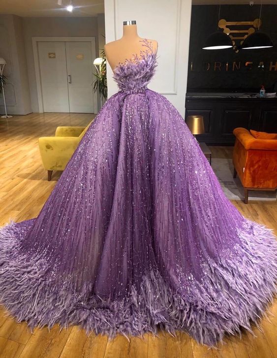 purple prom dresses ball gown one ...